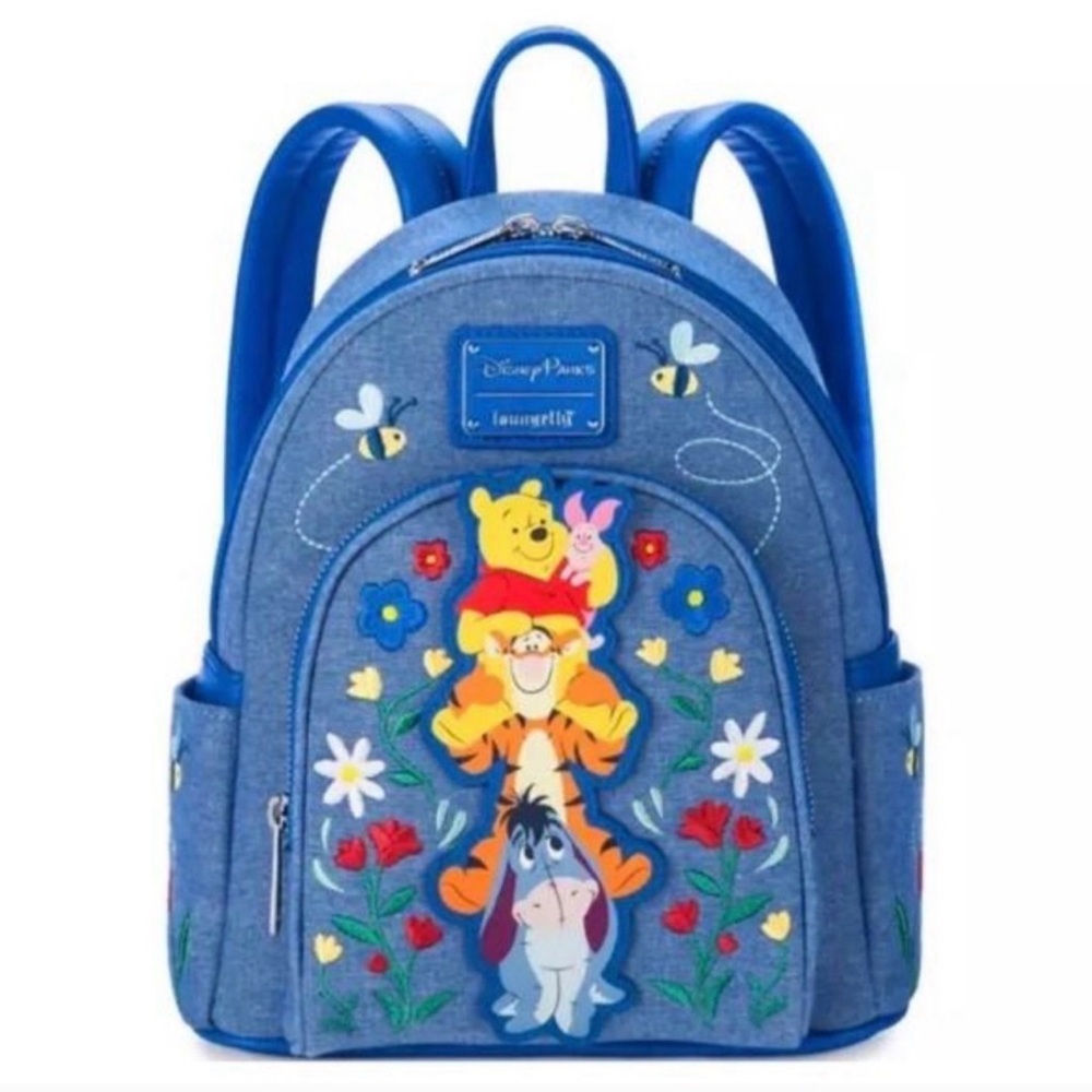 Disney Parks Loungefly Winnie the Pooh and Friends denim backpack. NWT